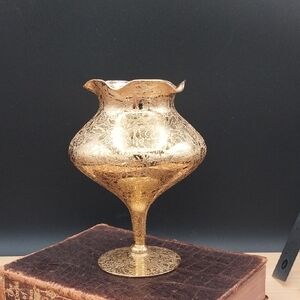 GLASTONBURY LOTUS DAISY FIELDS 22KT GOLD ENCRUSTED EMBOSSED FOOTED GLASS VASE